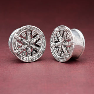 Wheel of Karma White Brass Tunnels *Discontinued* - 14mm