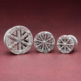 Wheel of Karma White Brass Tunnels *Discontinued* - 14mm