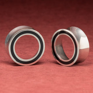 White Brass Tunnels with Black Resin Inlay
