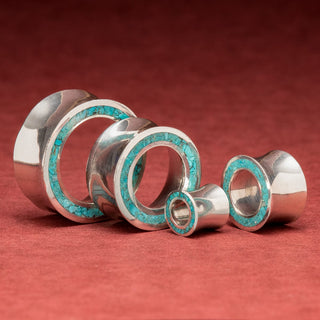White Brass Tunnels with Turquoise Inlay