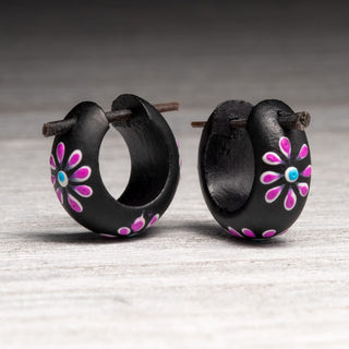 Purple Flower Narra Wood Earrings Hangers