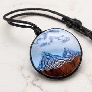 Snowy Mountain Wood and Epoxy Necklace