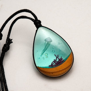 Jellyfish Wood and Epoxy Necklace