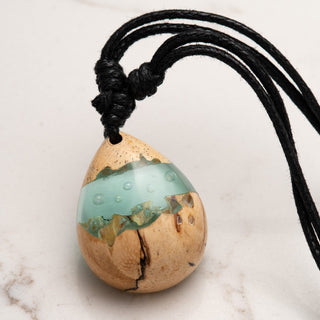 Teardrop with Bubbles Wood and Epoxy Necklace