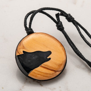 Wolf Wood and Epoxy Necklace