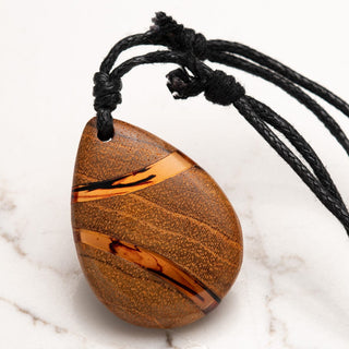 Amber Teardrop Wood and Epoxy Necklace