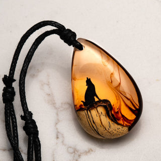Amber Wolf Wood and Epoxy Necklace