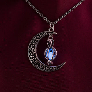 Crescent Moon Pendant Necklace with Glow in the Dark Bead