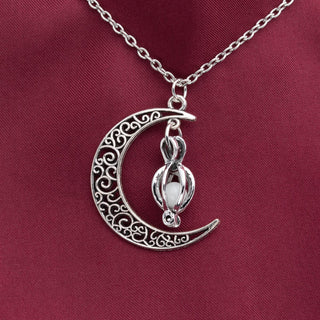 Crescent Moon Pendant Necklace with Glow in the Dark Bead