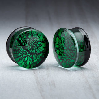 Metallic Green Double Flare Glass Plugs