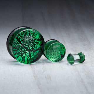 Metallic Green Double Flare Glass Plugs
