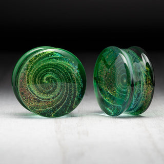 Green with Yellow and Pink Spiral Glass Plugs