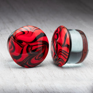 Red with Black Swirl Single Flare Glass Plugs