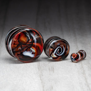 Red/Black/White Marble Swirl Double Flare Glass Plugs