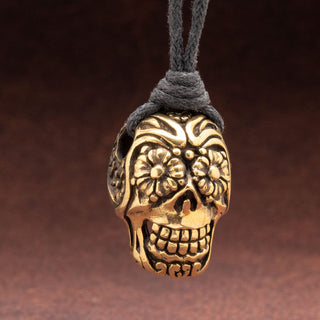 Day of the Dead Skull Brass Necklace