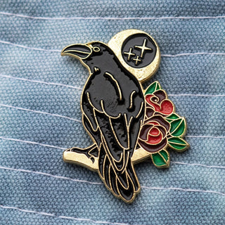 Raven with Roses Pin