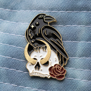 Raven on Skull Pin