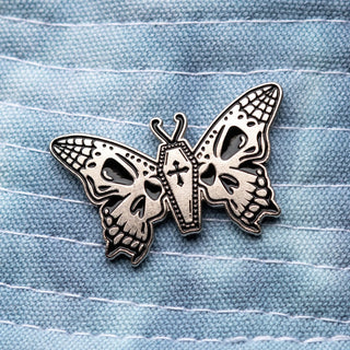 Coffin Butterfly with Skull Wings Pin