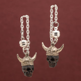 Skull and Viking Helmet White Brass Hanger on Chain