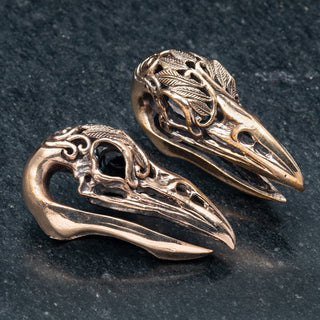 Carved Crow Skull Rose Bronze Ear Weights Hangers