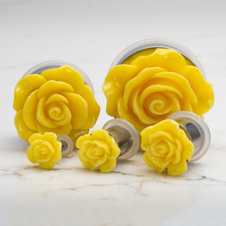 Yellow Acrylic Rose Stainless Steel Single Flare Plugs