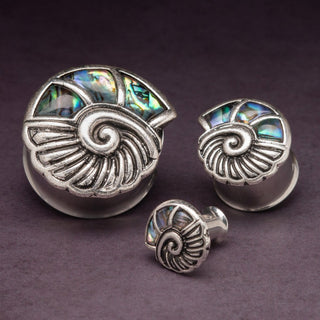 Nautilus Shell Steel Plugs with Abalone *Discontinued*