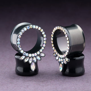Black Steel Double Flare Tunnels with Marquise CZ