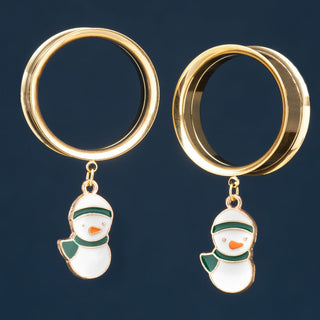 Gold Stainless Steel Tunnels with Dangling Snowman