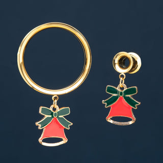 Gold Stainless Steel Tunnels with Dangling Red Bell