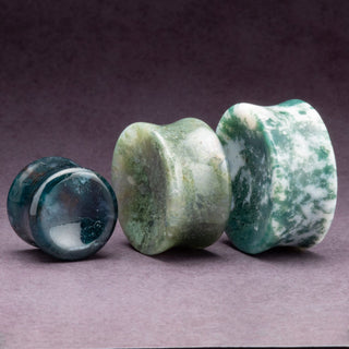 Moss Agate Concave Plugs