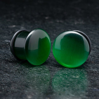 Green Glass Cat Eye Single Flare Plugs *Discontinued*