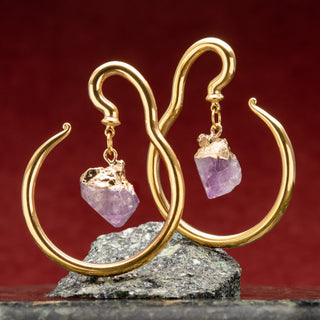 Gold Steel Hangers with Amethyst