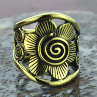 Flower with Scrolls Brass Ring