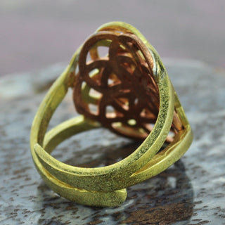 Brass and Copper Ring with Turquoise Center