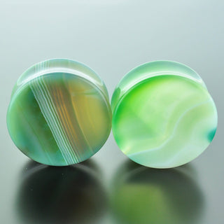 Green Banded Agate Double Flare Plugs #GGB-035-1-C (35mm)
