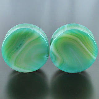 Green Banded Agate Double Flare Plugs #GGB-035-10-C