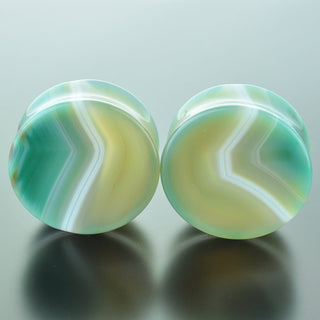 Green Banded Agate Double Flare Plugs #GGB-035-13-C (35mm)