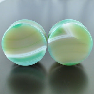 Green Banded Agate Double Flare Plugs #GGB-035-3-C