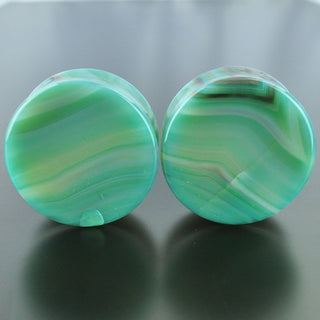 Green Banded Agate Double Flare Plugs #GGB-035-8-C