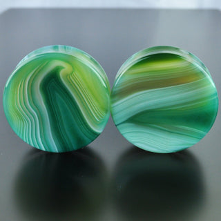 Green Banded Agate Double Flare Plugs #GGB-047-5-C
