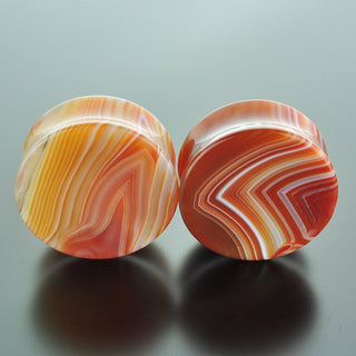 Red Banded Agate Double Flare Plugs #GRB-035-14-C (35mm)