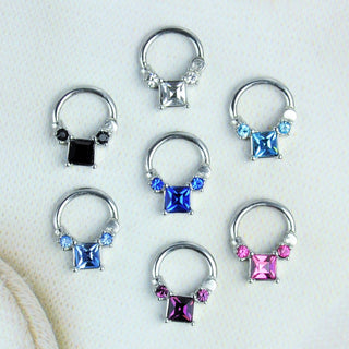 Stainless Steel Hinged Septum Clicker with Gems