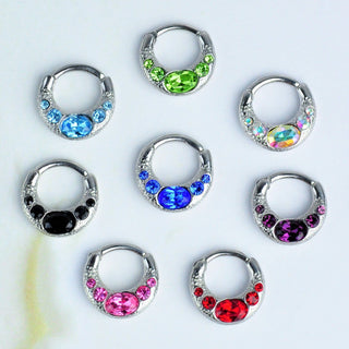 Stainless Steel Hinged Septum Clicker with 5 Gems