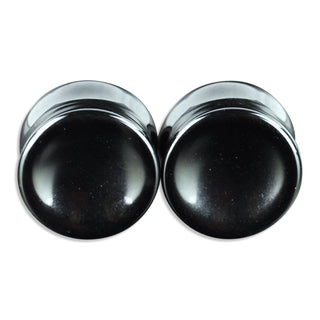 Concave Black Obsidian (Volcanic Glass) Plugs - 44mm (Small flares) *Clearance*