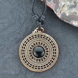 Mandala Bronze Necklace with Onyx Bead