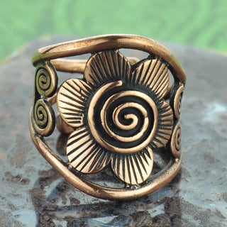 Flower with Scrolls Copper Ring